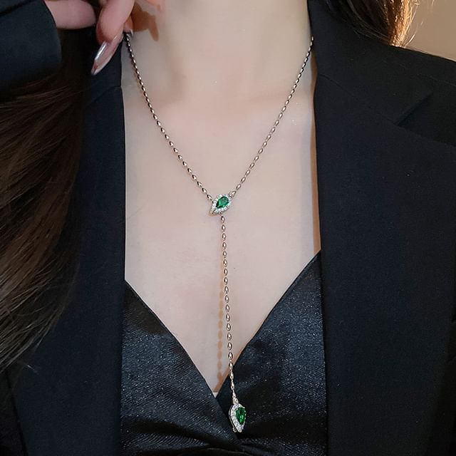 Waterdrop Rhinestone Necklace Pendant Lariat