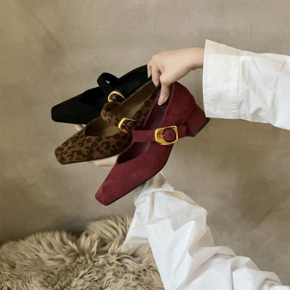 Suede Buckled Chunky Pumps Jane Heel Mary Faux