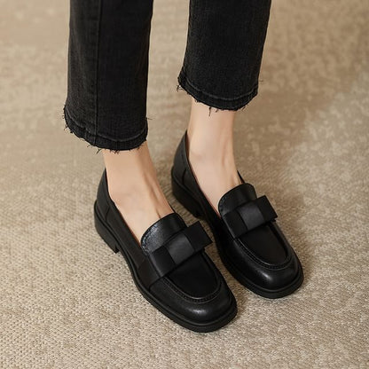 Leather Faux Loafers Accent Bow Plain