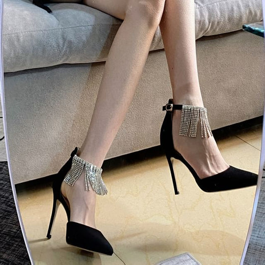 Pointed Toe Stiletto Rhinestone Fringed Pumps D'Orsay (Various Designs)