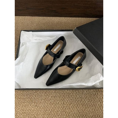Faux Pointed Mary Shoes Jane Leather Toe Plain