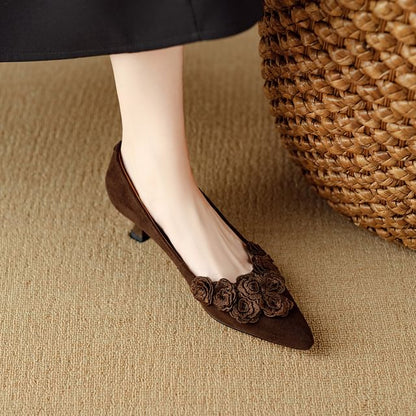 Accent Toe Flower Kitten Plain Pumps Pointed Heel