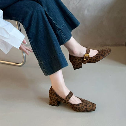 Suede Buckled Chunky Pumps Jane Heel Mary Faux