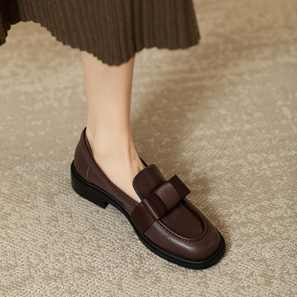Leather Faux Loafers Accent Bow Plain