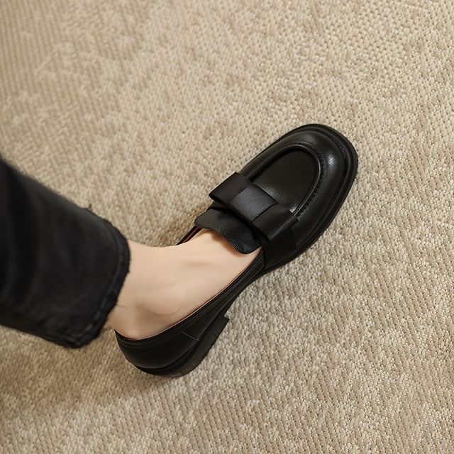 Leather Faux Loafers Accent Bow Plain