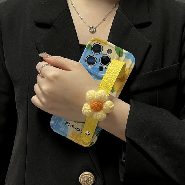 Phone with Case Floral Strap