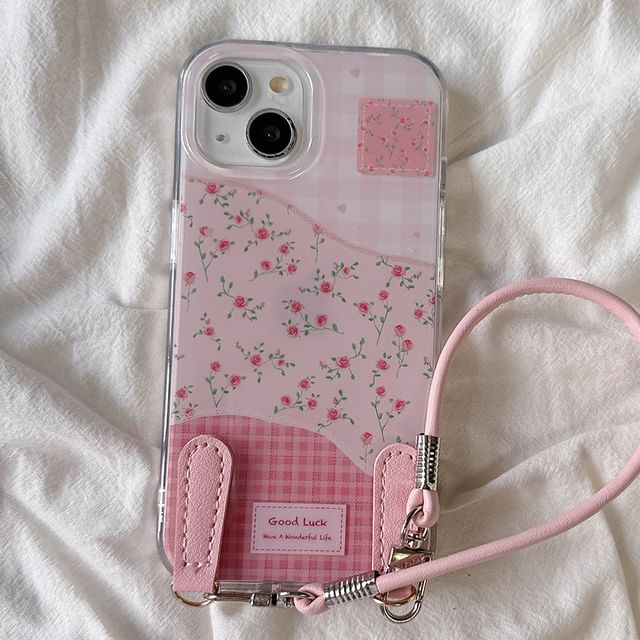 Print Case Phone Floral with Strap