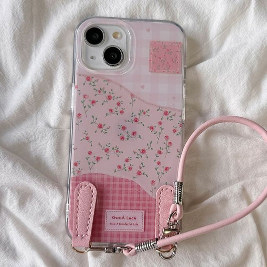 Print Case Phone Floral with Strap