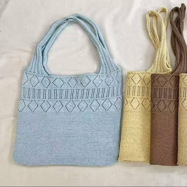 Knit Bag Pointelle Plain Tote
