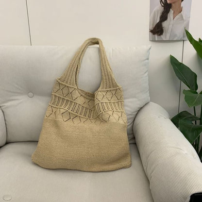 Knit Bag Pointelle Plain Tote