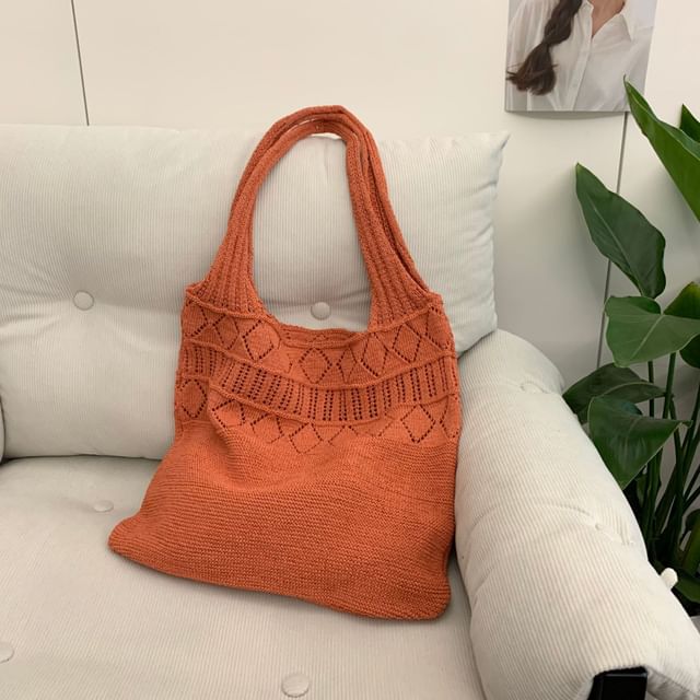 Knit Bag Pointelle Plain Tote