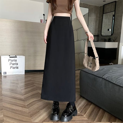 Maxi Skirt High A-Line Plain Rise Back-Slit