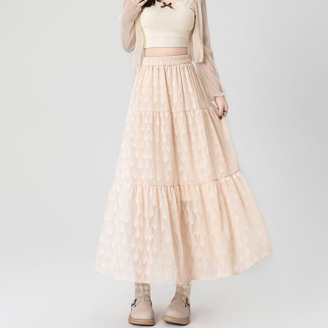 A-Line Waist Patterned High Midi Skirt