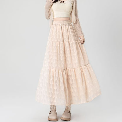 A-Line Waist Patterned High Midi Skirt