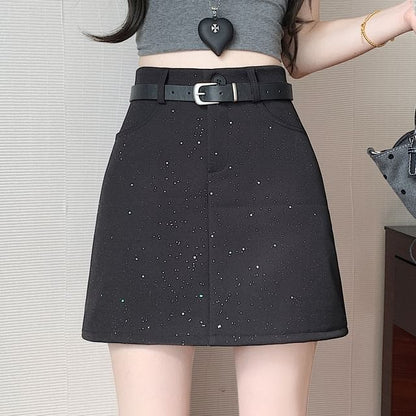 Waist Sequin A-Line High Mini Skirt