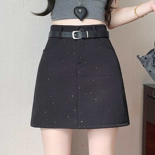 Waist Sequin A-Line High Mini Skirt
