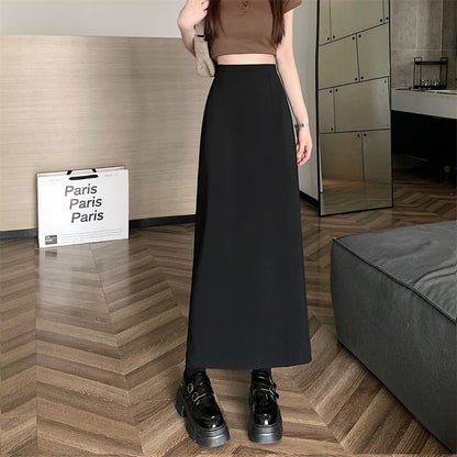 Maxi Skirt High A-Line Plain Rise Back-Slit