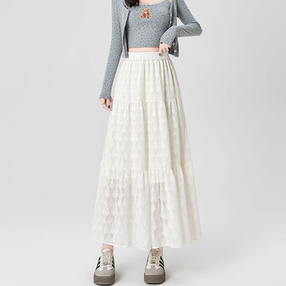 A-Line Waist Patterned High Midi Skirt