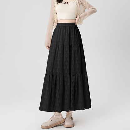 A-Line Waist Patterned High Midi Skirt