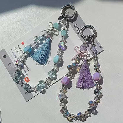 Pad Crystal Bow Lanyard with Faux Phone Strap