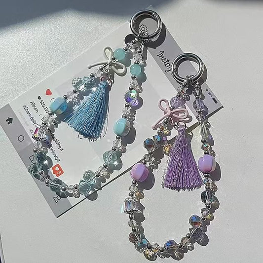 Pad Crystal Bow Lanyard with Faux Phone Strap