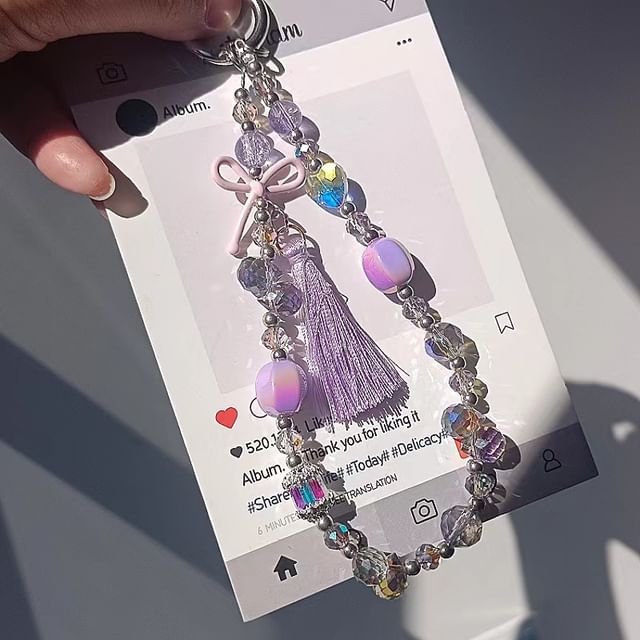 Pad Crystal Bow Lanyard with Faux Phone Strap