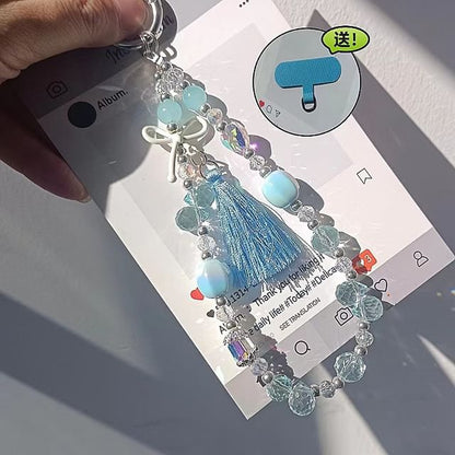 Pad Crystal Bow Lanyard with Faux Phone Strap