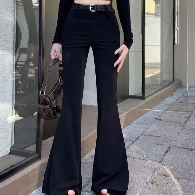 High Rise Plain Pants Flared