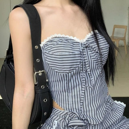 Strapless Waist Top Leg Pants Mid Tube Wide / Striped