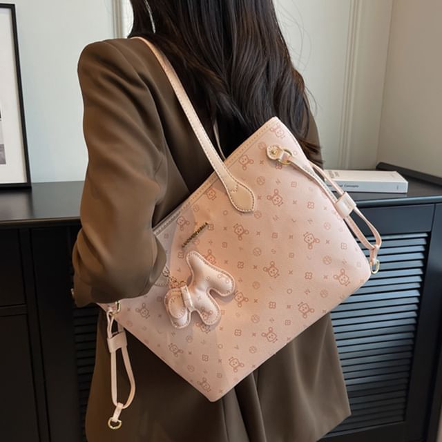 Tote Faux Drawstring Patterned Bag Leather