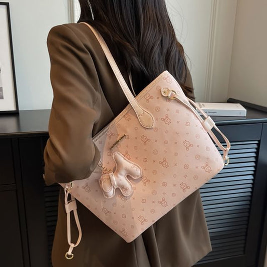 Tote Faux Drawstring Patterned Bag Leather