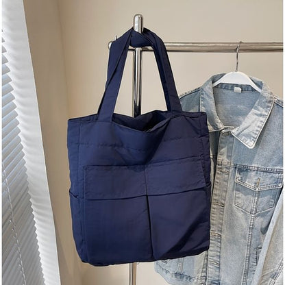 Fabric Tote Plain Bag Flap Pocket