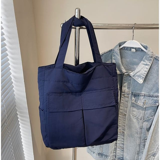 Fabric Tote Plain Bag Flap Pocket