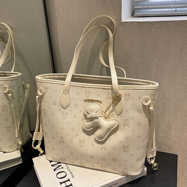 Tote Faux Drawstring Patterned Bag Leather