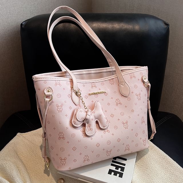 Tote Faux Drawstring Patterned Bag Leather