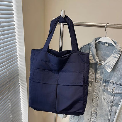 Fabric Tote Plain Bag Flap Pocket