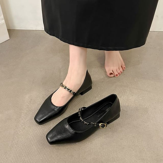 Jane Pumps Buckled Heel Faux Mary Chunky Leather