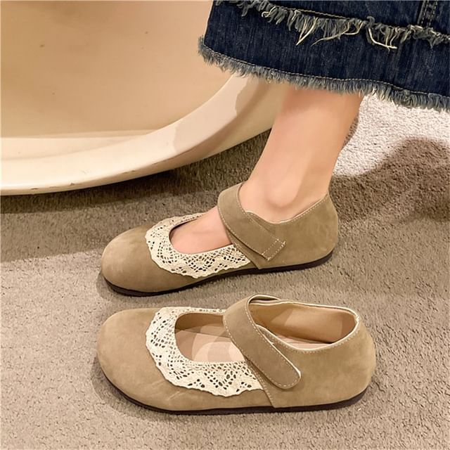 Flats Trim Toe Mary Lace Jane Round