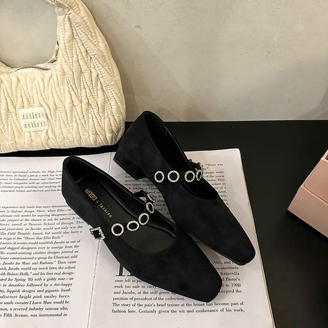 Pumps Accent Jane Chunky Rhinestone Mary Heel