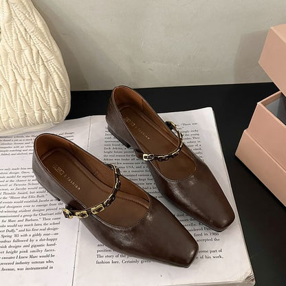 Jane Pumps Buckled Heel Faux Mary Chunky Leather