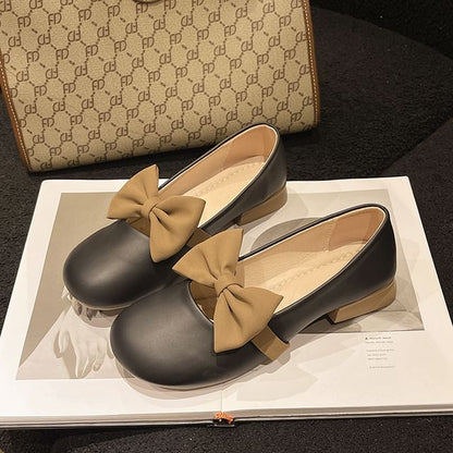 Accent Heel Shoes Jane Tone Two Faux Low Mary Leather Bow