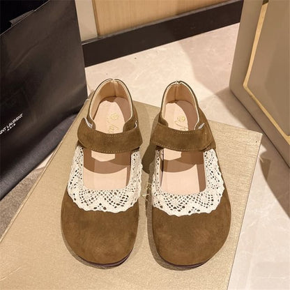 Flats Trim Toe Mary Lace Jane Round