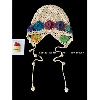 Crochet Knit Floral Hat Bonnet