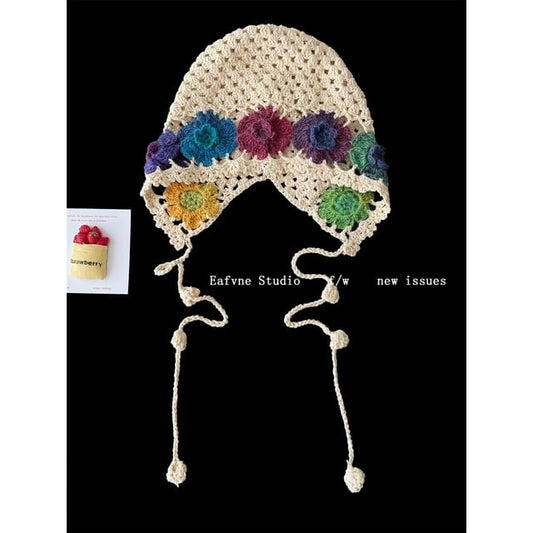Crochet Knit Floral Hat Bonnet