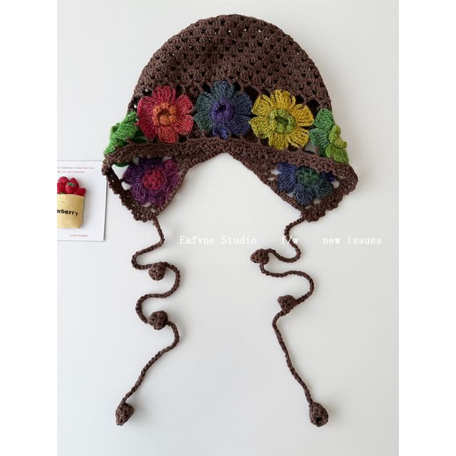 Crochet Knit Floral Hat Bonnet