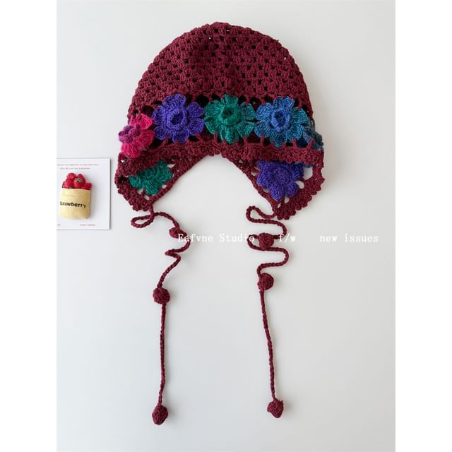 Crochet Knit Floral Hat Bonnet