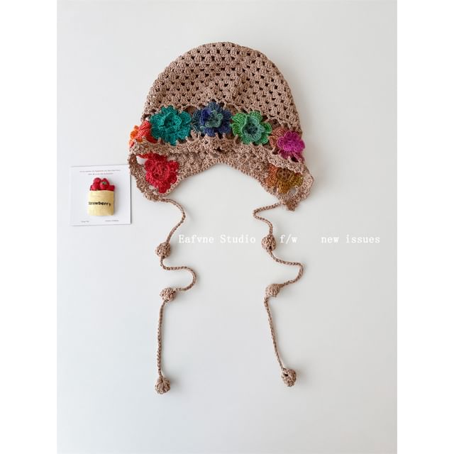 Crochet Knit Floral Hat Bonnet