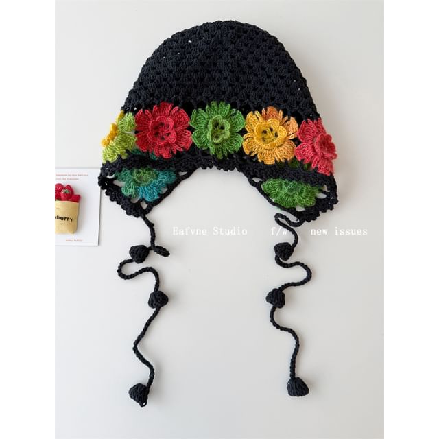 Crochet Knit Floral Hat Bonnet