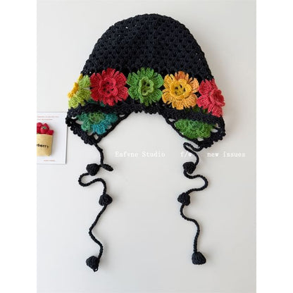 Crochet Knit Floral Hat Bonnet