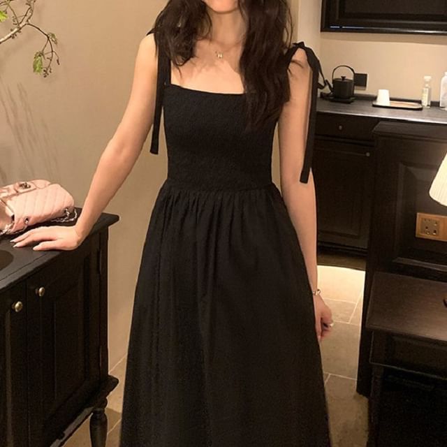 A-Line Shoulder Dress Plain Maxi Tie